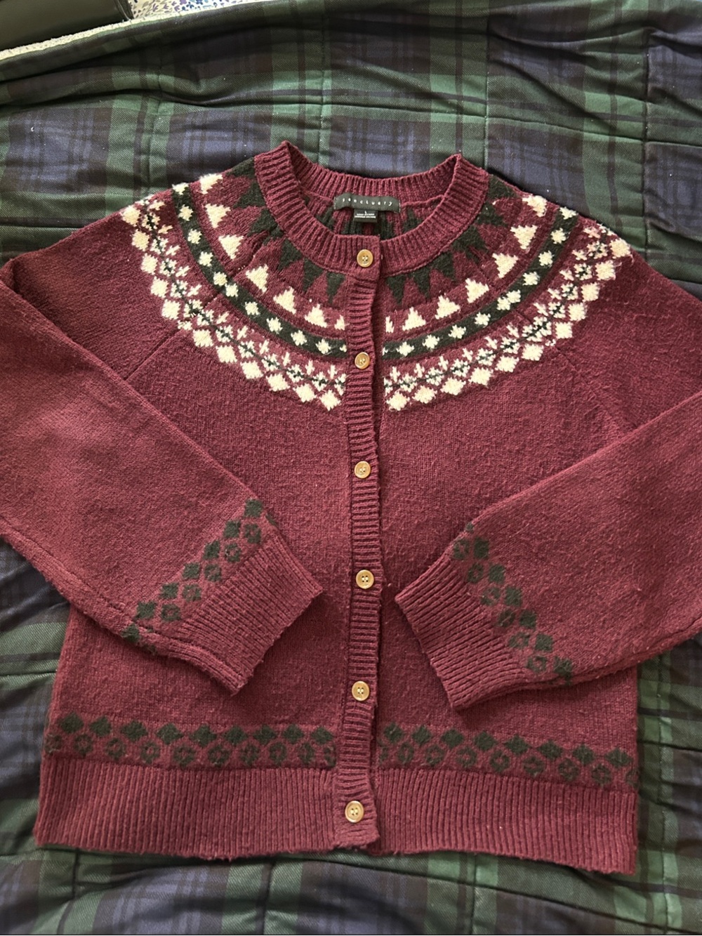 Sanctuary Maroon Fair Isle Button-Front Cardigan